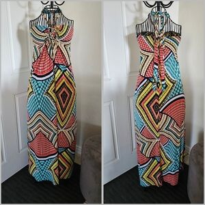 Fresh of LA Multicolor Geometric Maxi Dress Women Size Small/Medium